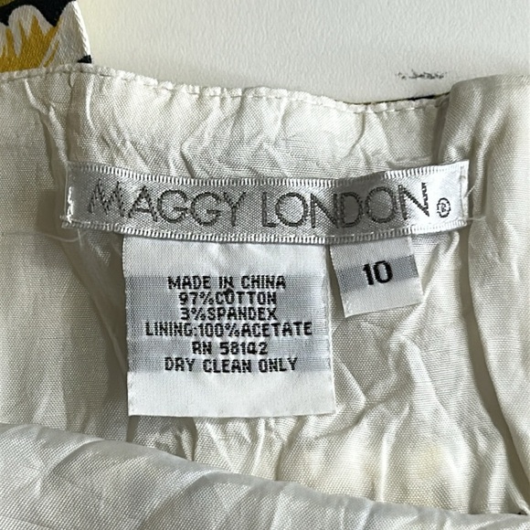 MAGGY LONDON SLEEVELESS COTTON FITTED BUST YELLOW/BLACK FLORAL DRESS SZ 10 - Picture 8 of 15